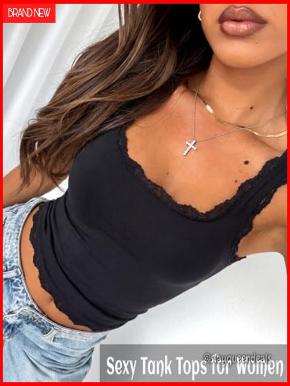 Padded Lace Crop Tank Top Square Neck Double Lined Going Out Top - Picture 5 of 7